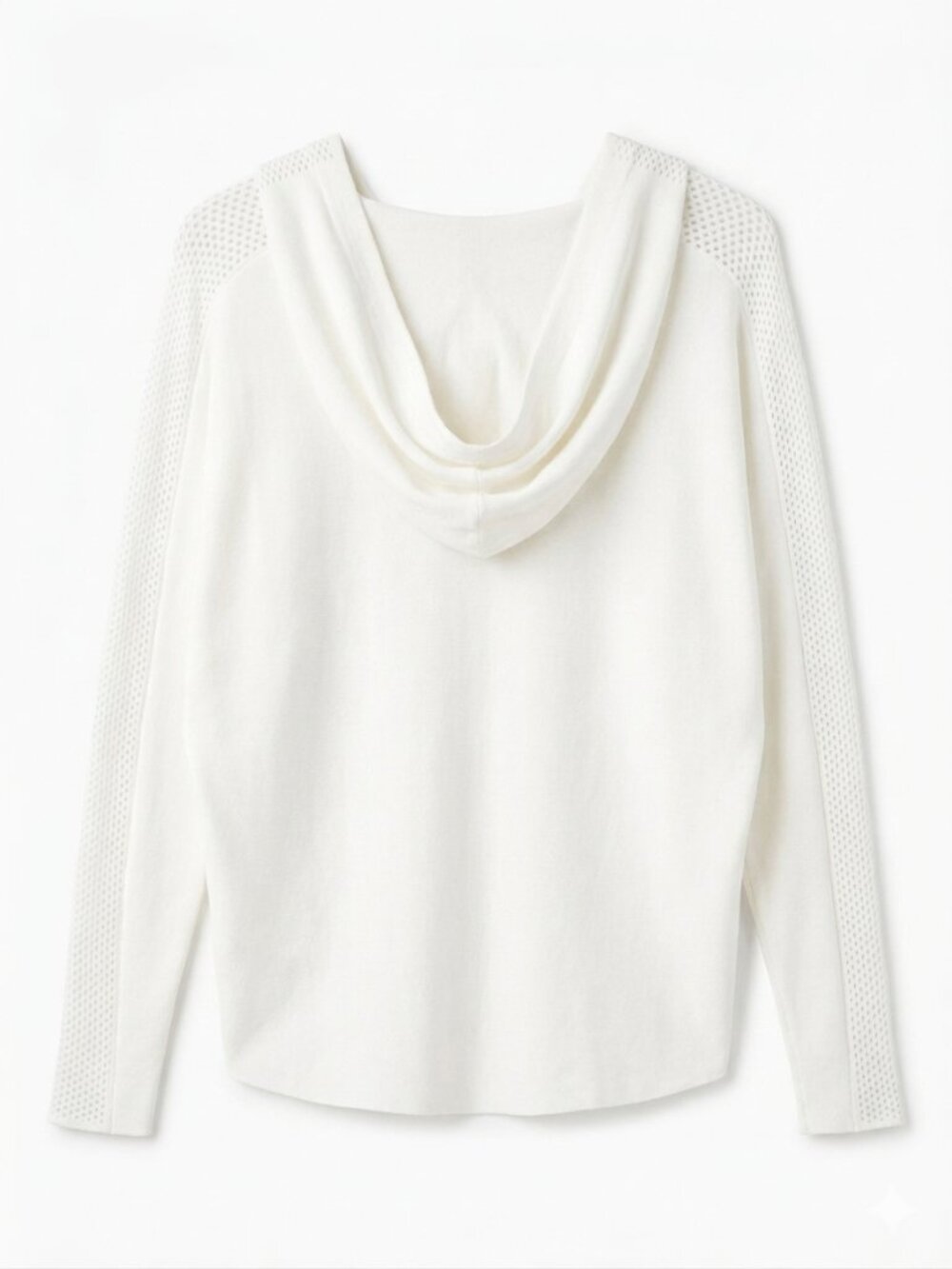 Vila Milani White Pointelle Soft Mesh Knit V-Neck Hoodie Sweater Dolman Slouchy - Picture 2 of 11